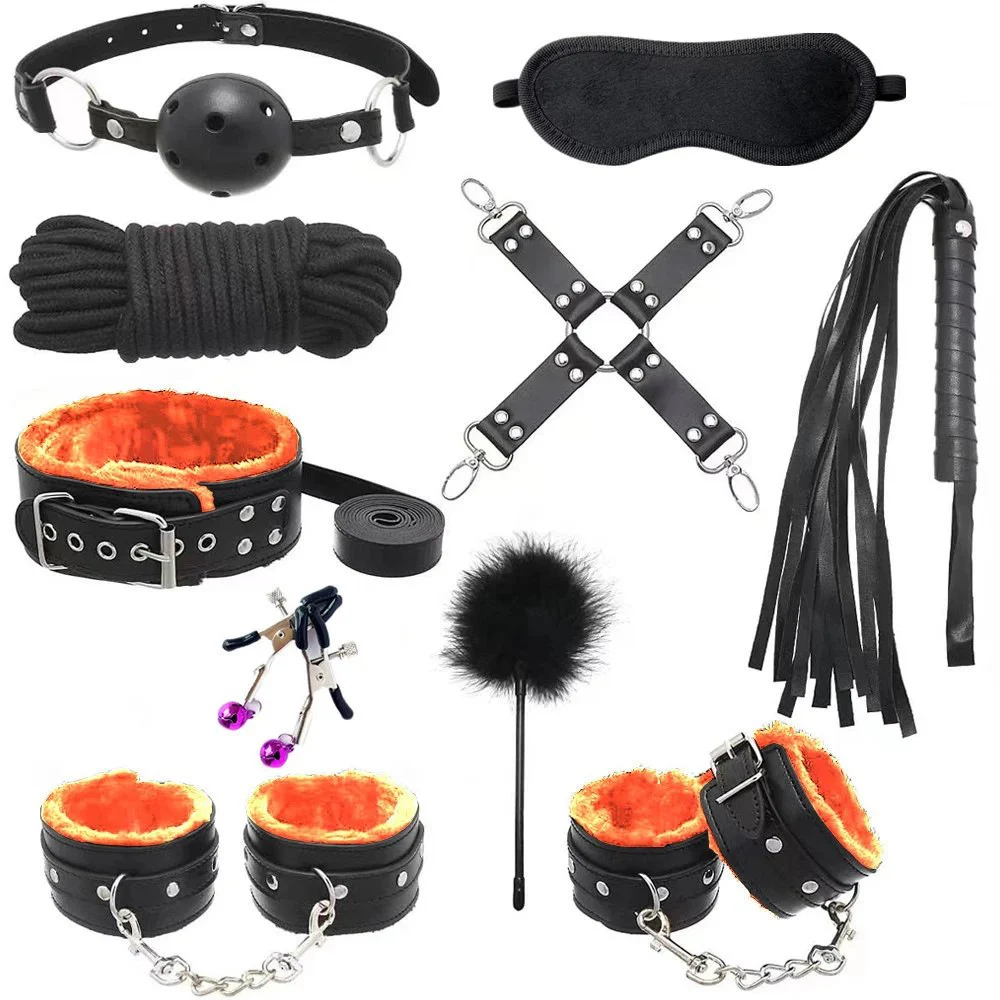 Sex Toys slippery leather glossy leather plush 10-piece set for couples flirting fun bundled sex products sexual health care