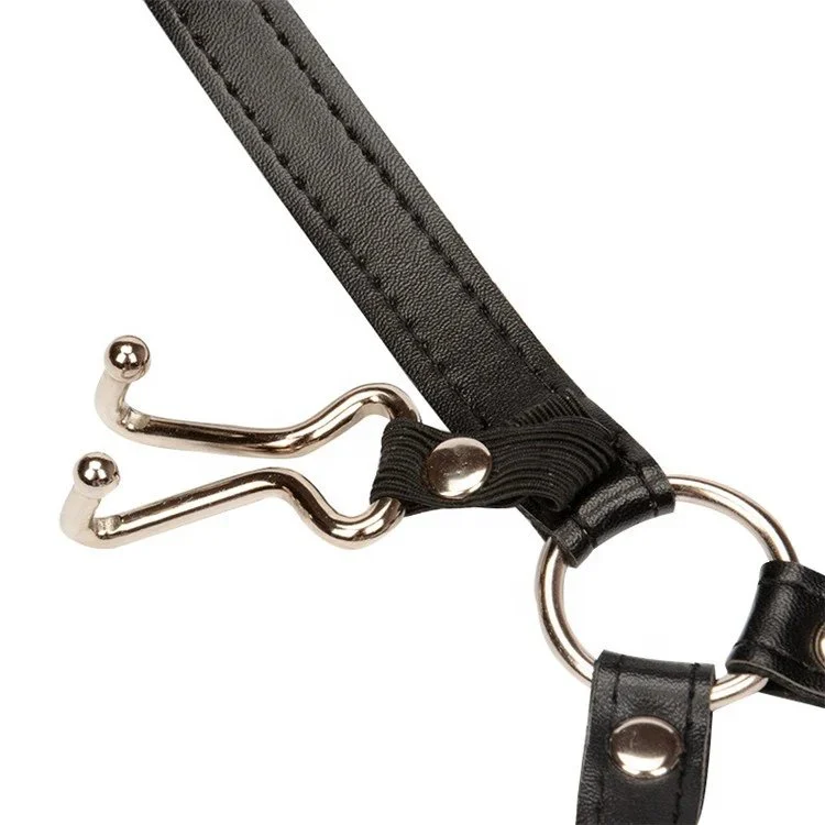 Roleplay Slave Leather Head Harness With Nose Hook O Ring Spider Open Mouth Gag