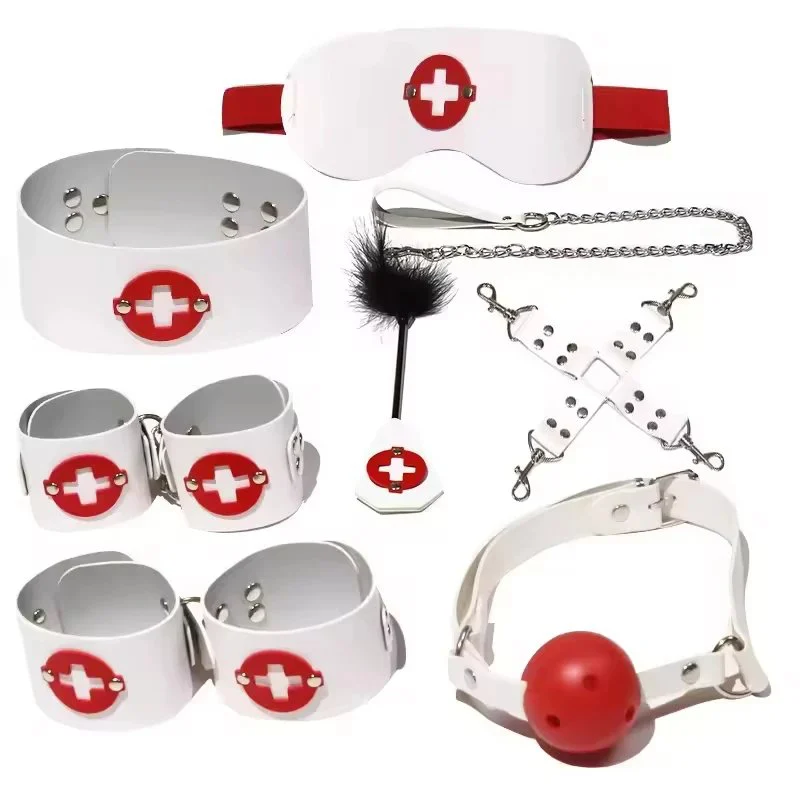 Nurse Bondage Gear 8pcs set Sex Bondage Leather Handcuffs Whip Rope Adult Sex Products Fro Couples Safe Use