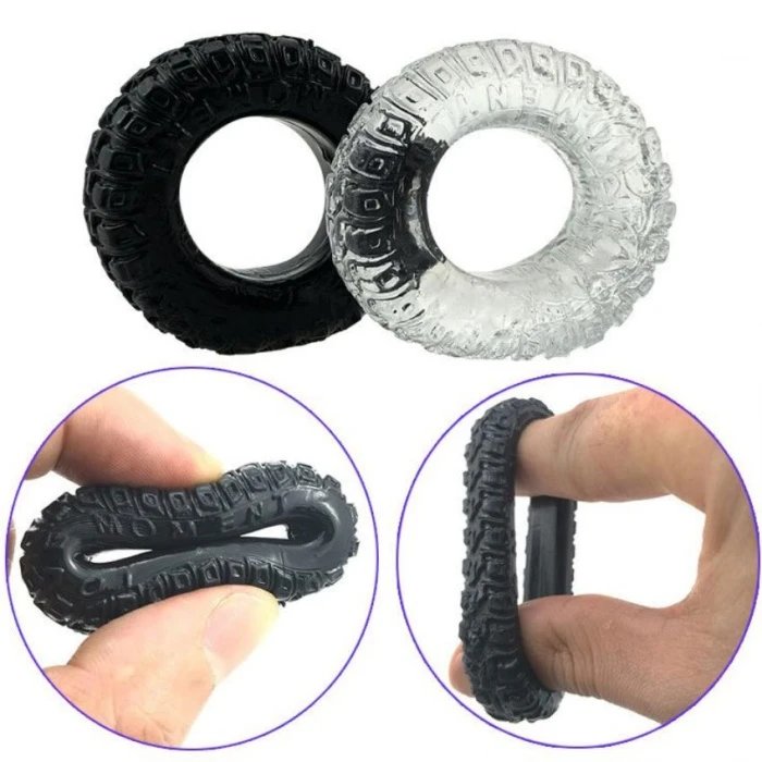 2pcs Men's Adult Stretchable Soft TPE Cock Ring for Stay Hard Penis Toys Male Tire Inspired Tyre Cock Ring for Sex Pleasure