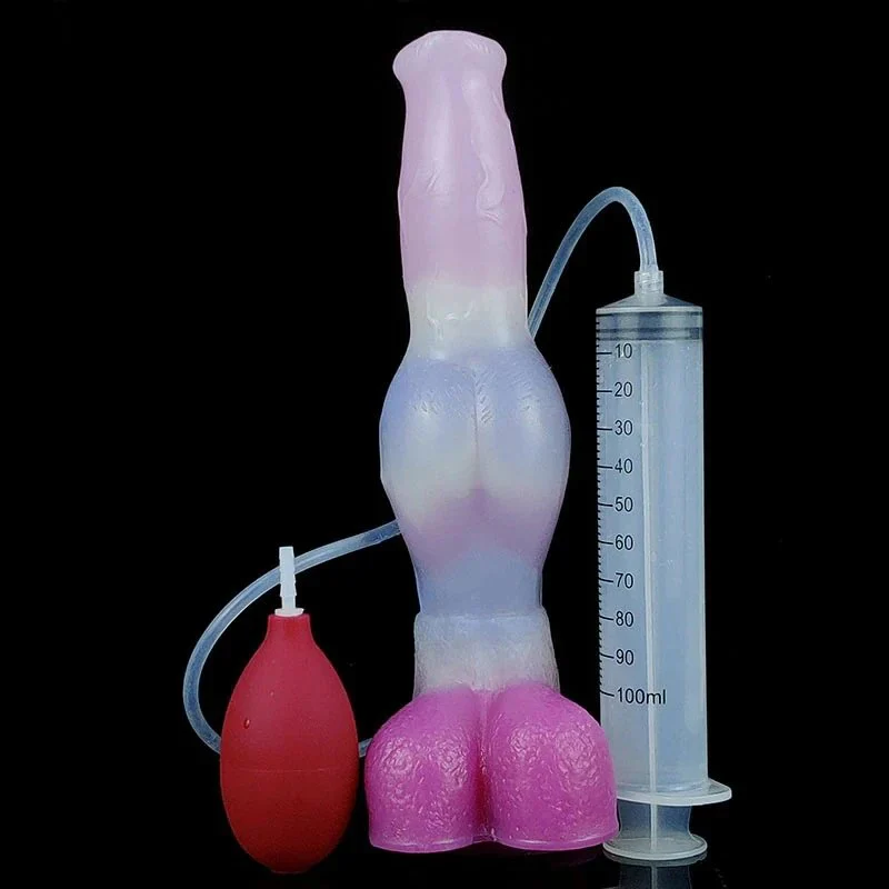 Huge Ejaculating Dog Knot Dildo Silicone Anal Plug Squirting Wolf Canine Masturbator Sex Toy for Men Women Animal Squirt Dildos