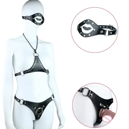 PU Leather Body Harness Set for Women, Strap-On Compatible, Designed for Lesbian Couples, Interactive Intimate Wellness Set