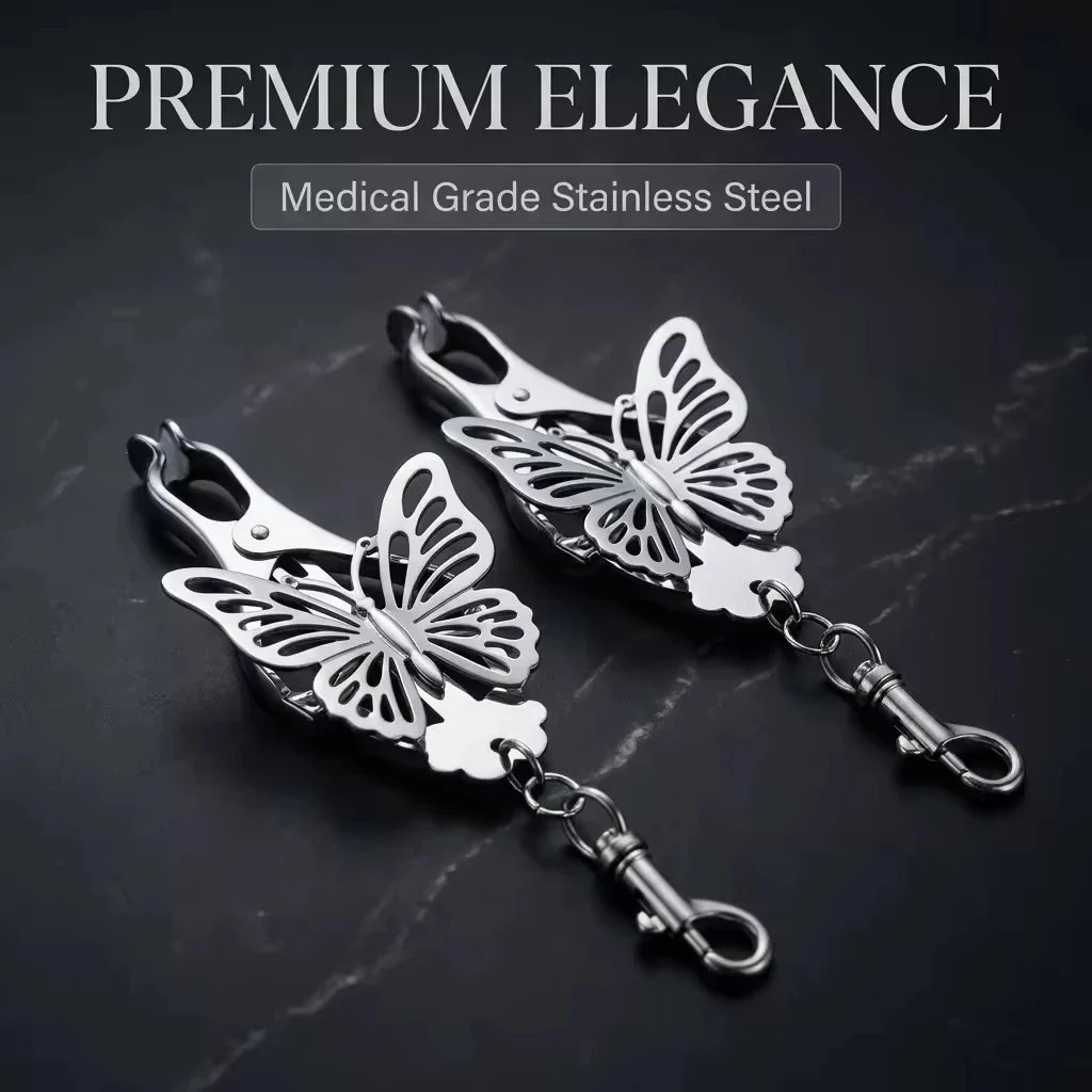 New Butterfly Design Type Adjustable Silver Metal Nipple Clamp Sex Toys Strong Breast Clamps