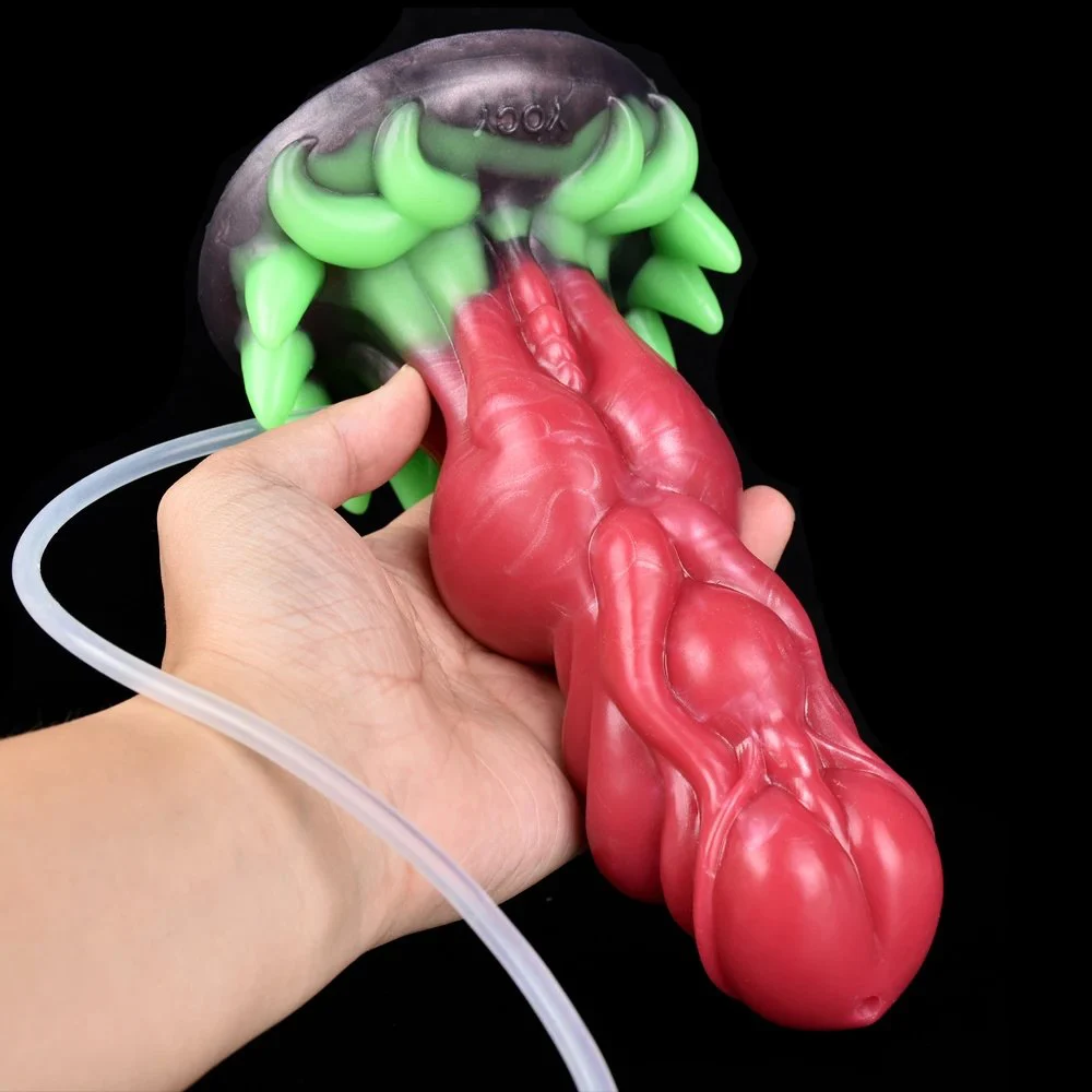 Fantasy Knot Ejaculation Dildo with Sucker Monster Squirting Penis Sex Toys Flexible Silicone for Female Males