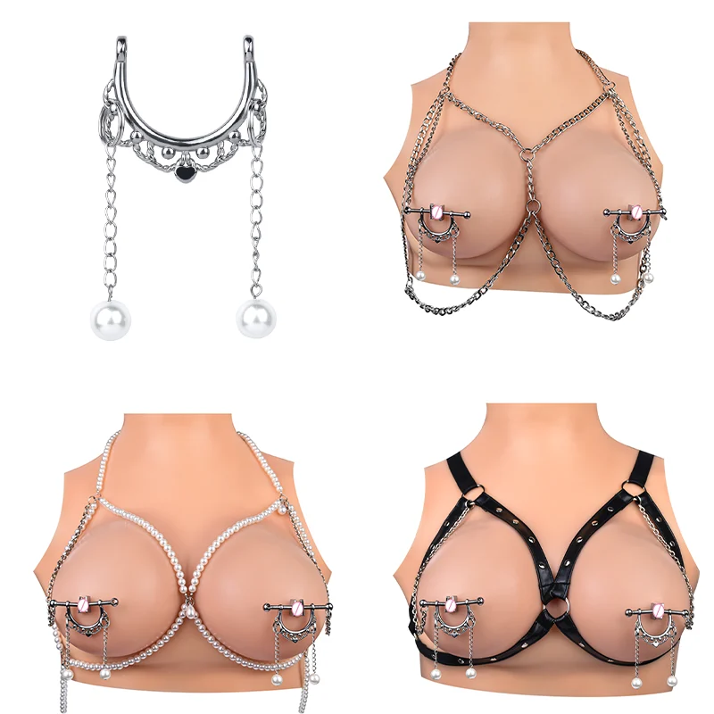 Nipple Clamp Adjustable Pressure Pearl Body Chains Necklace Stainless Steel Nipple Clips Non Piercing Body Jewelry for Women Men