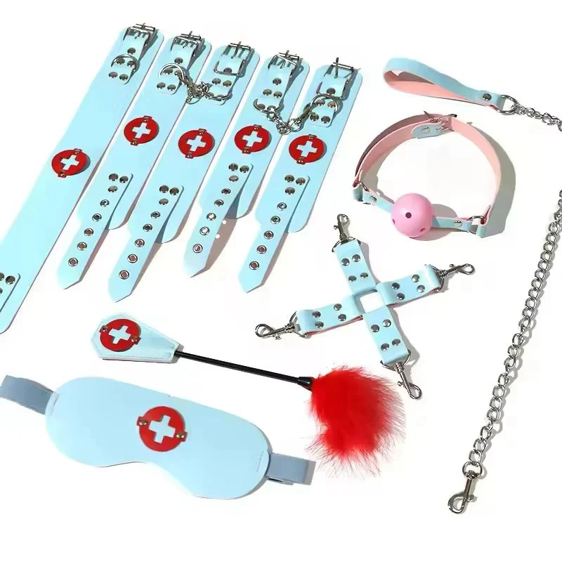 Nurse Bondage Gear 8pcs set Sex Bondage Leather Handcuffs Whip Rope Adult Sex Products Fro Couples Safe Use