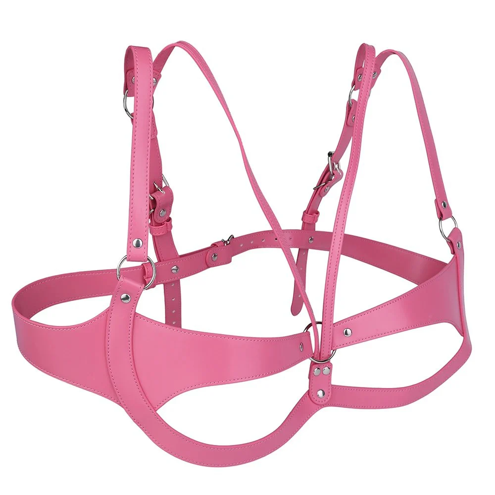 Pink and Black Women's Body Harness Set with Studded Design Light Sensory Stimulation Made of Premium PU Leather Material