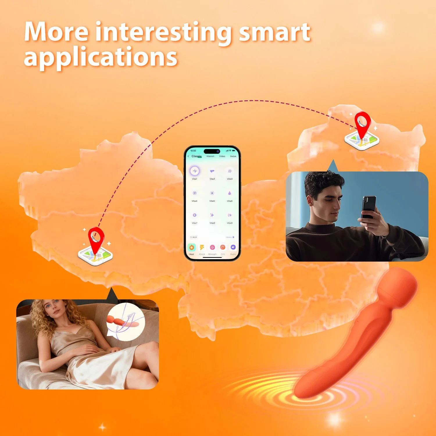 Rechargeable Waterproof Dual-Sided Vibrator Wand Adult Sex Toy G-Spot Clitoral Stimulator Sexual Massager APP Vibrator for Women