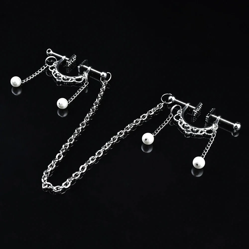 Nipple Clamp Adjustable Pressure Pearl Body Chains Necklace Stainless Steel Nipple Clips Non Piercing Body Jewelry for Women Men