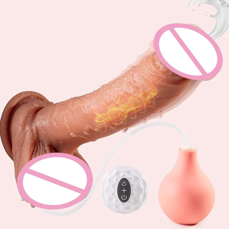 Remote Control 9Inch Silicone Vibrating Heating Realistic Dildo Penis Ejaculating Squirting Huge Dildo with Enema Bulb for Women