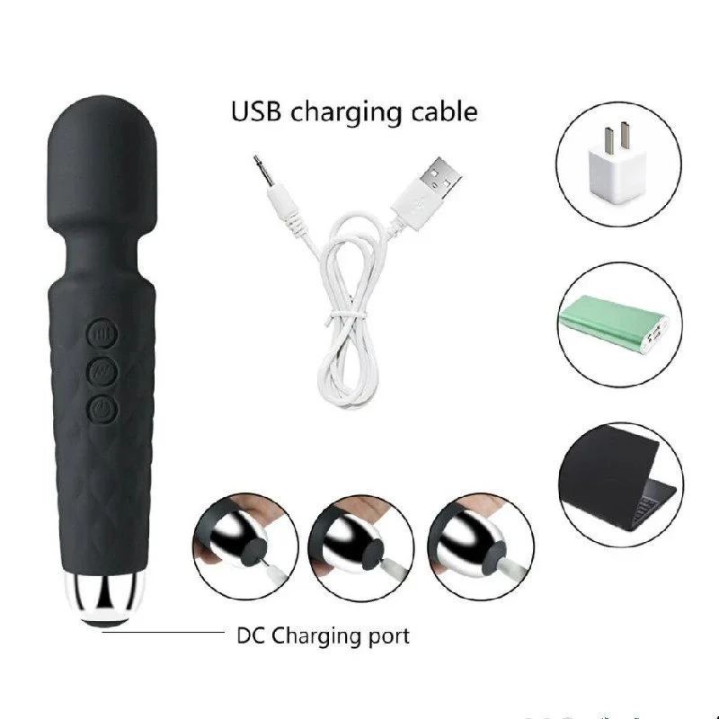USB Charged 20-Frequency Dildo Vibrator Wand Sex Toys for G-Spot AV Wand Vibrator