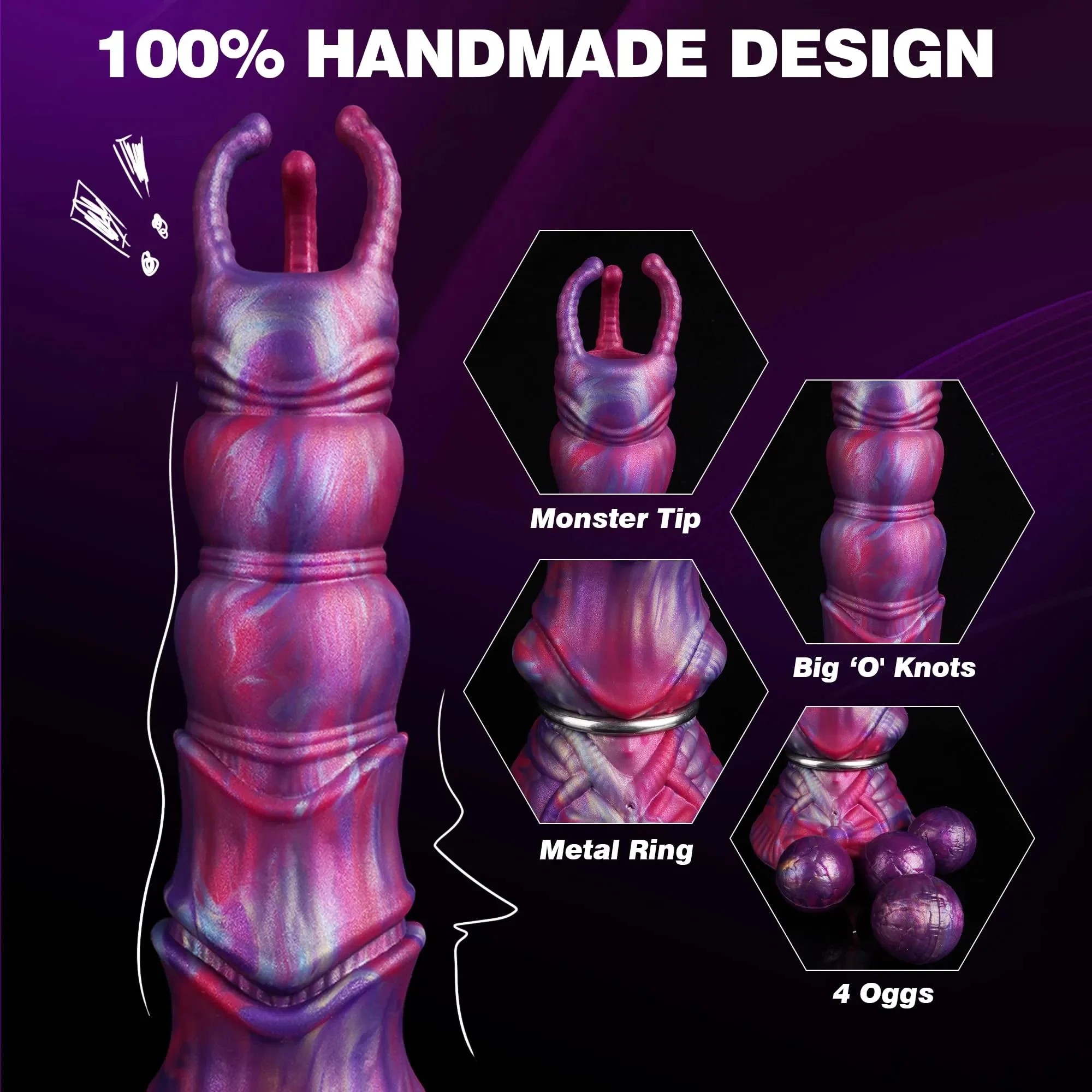 Fantasy Monster Alien Ovipositor Silicone Dildo with 3 Soft Balls and Eggs Realistic Adult Sex Toy for Women and Men