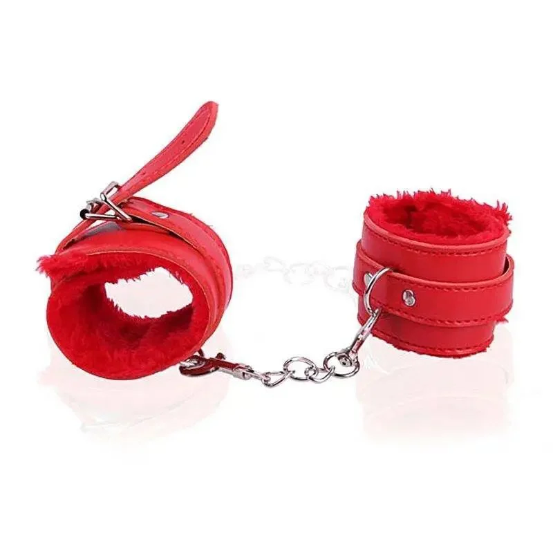 PU Leather Restraint Sexy Handcuffs With Fur Sex Male Sex Bondage Noverty Fetish Games of Desire Furry Handcuffs