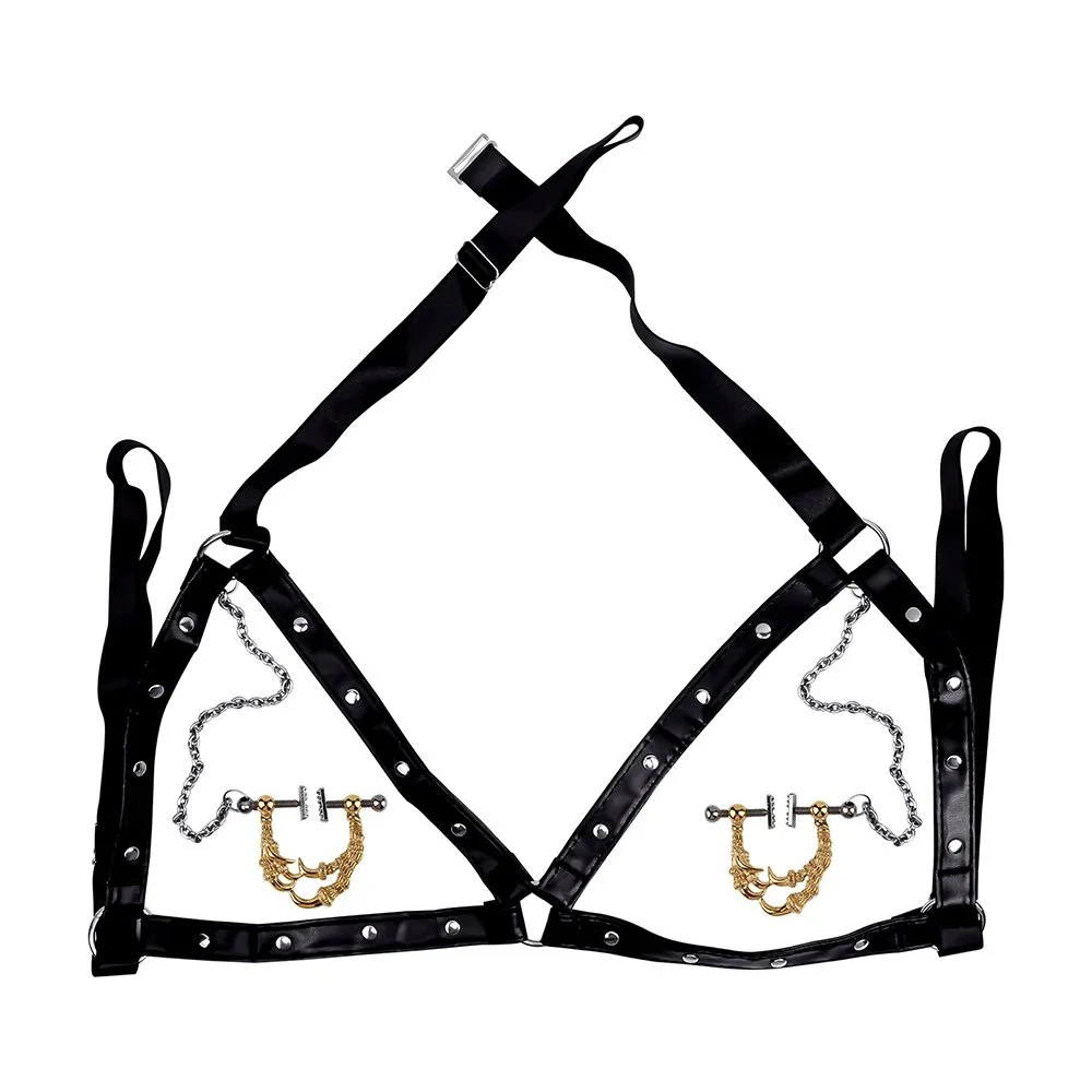 Leather Nipple Clamps Premium Matching Body Fetish Bringing Painful Nipple Binding Fixture for Women Erotic Toys