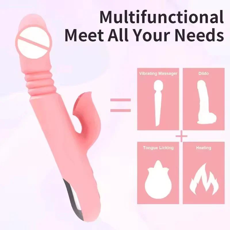 USB Rechargeable Multi-Function Women's Sex Machine G-Spot Vibrator Heated Stretchable Dildo Clit Rotate Stroke Clit Rotate