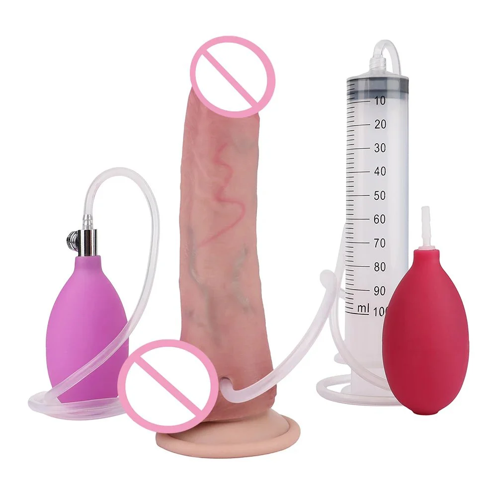 Ejaculation Dildo Inflatable Water Spray Silicone Artificial Penis Female Masturbator Simulation Sex Dildo