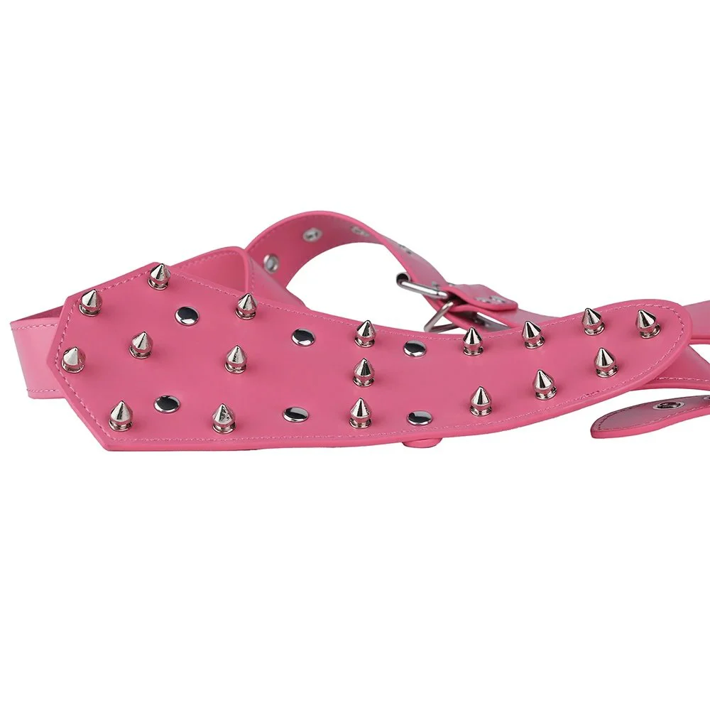 Pink and Black Women's Body Harness Set with Studded Design Light Sensory Stimulation Made of Premium PU Leather Material