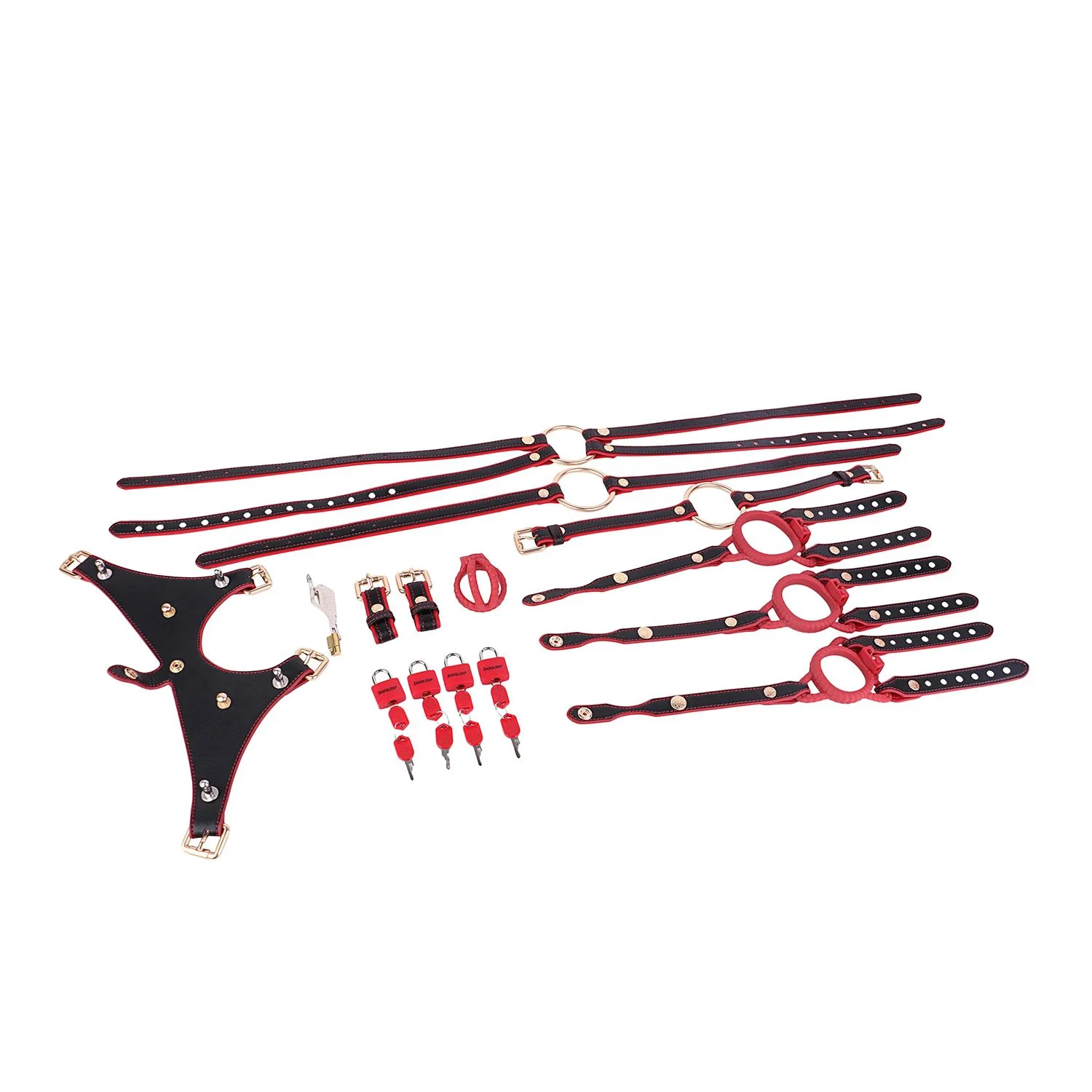 Lockable Bondage Pants with Dildo Harness - Front Restriction Rear Stimulation Detachable Chastity Pants 4 Locks Y-Shape Crotch