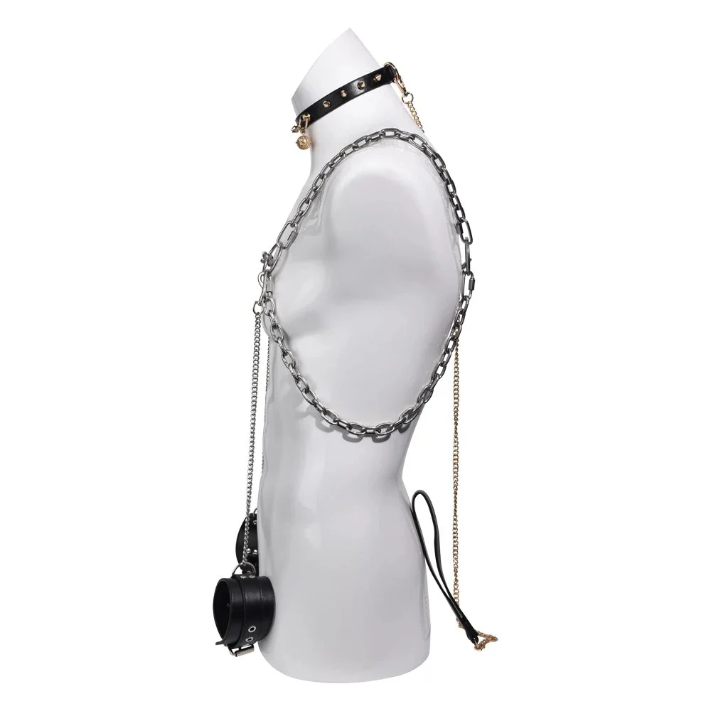 Male Fetish Bondage Set Stainless Steel Male Nipple Clamps Collar Handcuffs Gay Toys Couple Flirting Sex Toys