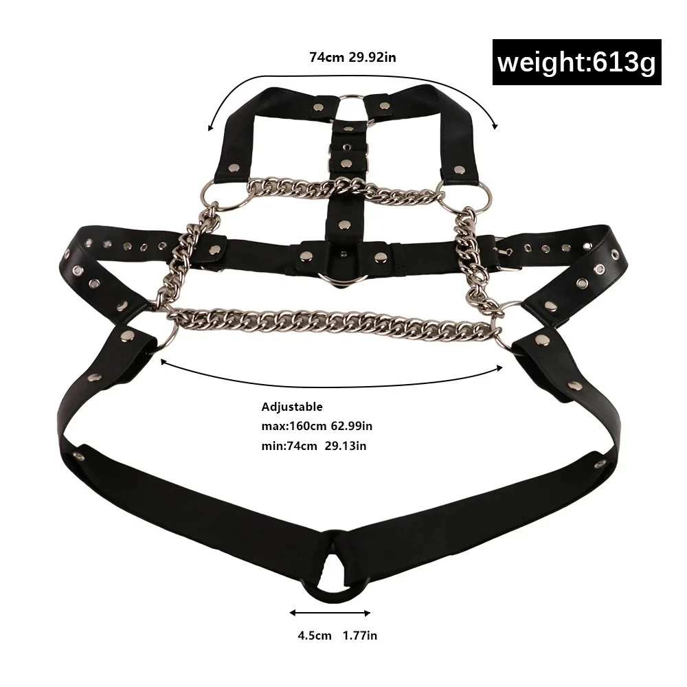 Leather Body Harness with Cock Ring,Sex Bondage Restraints Adult Sex Toys for man,Mens Leather Chest Full Body Harness