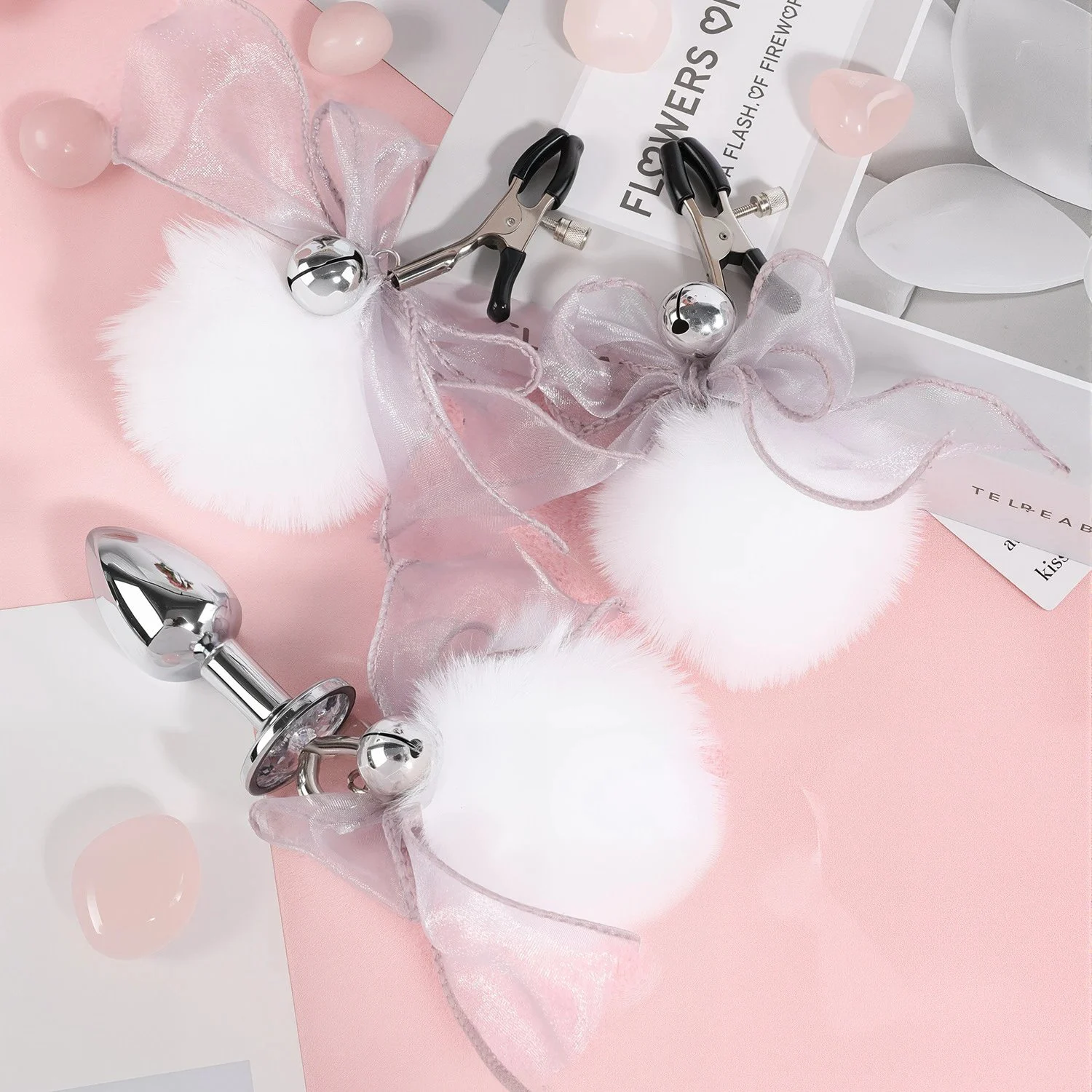 bow nipple clip anal plug set for women's romantic products, hairy ball palace bell nipple clip adult sex toy anal plug