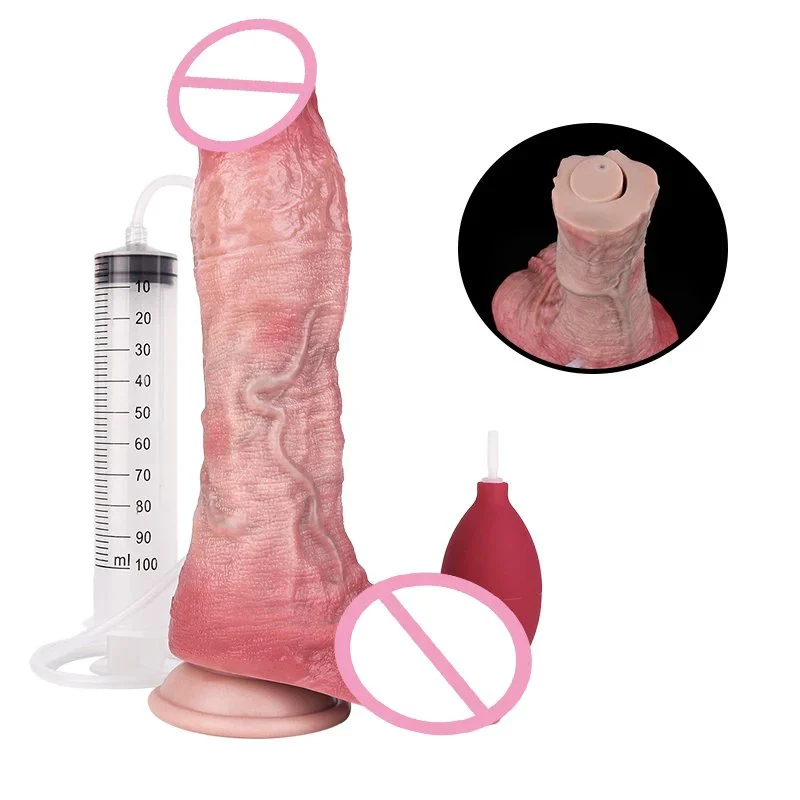 Safety Silicone Suction Cup Dildo Suitable for Adults, Water-jet Dildo with Double-layer Construction Sexual Toy