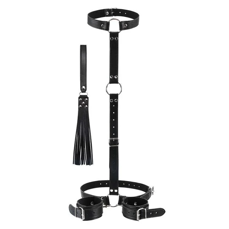 Silk Satin Blindfold Sexy Whip Eye Mask Set Leather Neck Collar Handcuff Bondage Sex Toys for Couple