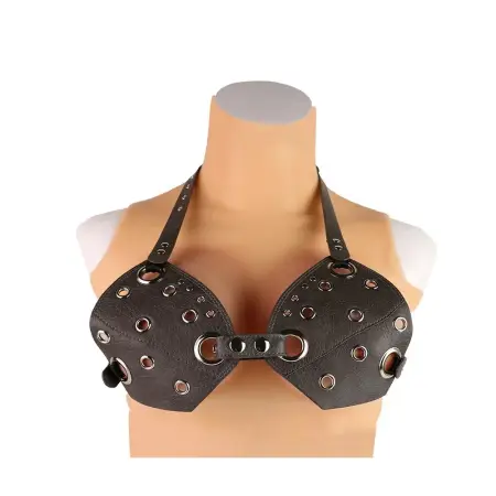 Sleek Black Leather Bra Adjustable Breast Strap Belt Metal Rings Edgy Fetish Style Woman Body Accessories