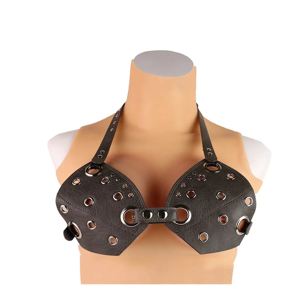 Sleek Black Leather Bra Adjustable Breast Strap Belt Metal Rings Edgy Fetish Style Woman Body Accessories