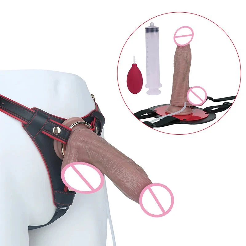 Dual-Layer Realistic Touch Water Spray Simulation Strap-On Wearable Suction Cup Female Pleasure Device for Adults