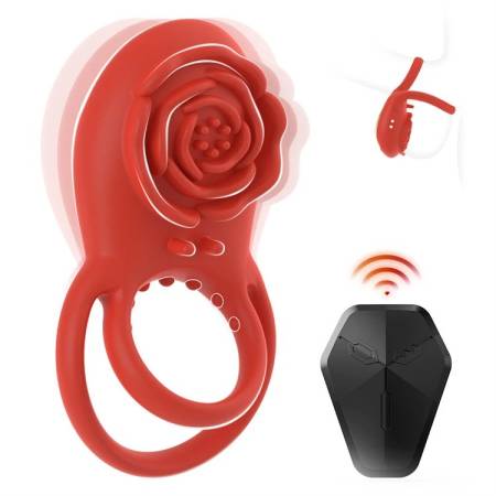 Magnetic USB Waterproof 8 Vibration Modes Rose Shaped Vibrating Cock Ring With Rose Clitoral Stimulator