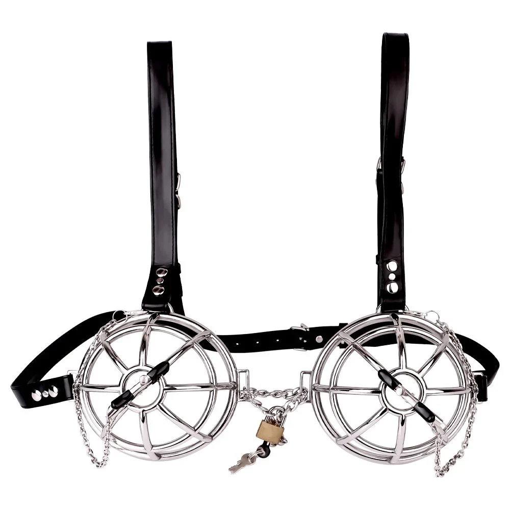 Heavy Metal Hollow Bra with Nipple Clamps Adult Sex Toys Erotic Couple Lingerie Cosplay Games Pleasure Sex Toy for Man Woman