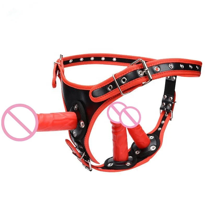 Leather Strap on Harness Dildo Pants Anal Butt Plug 3pcs Realistic Penis Lesbian Strapons