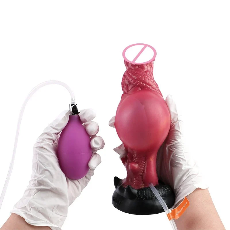 Inflatable Water Spraying Fantasy Dildo with Suction Cups at the Bottom That Can Be Attached to the Body for a Toy Experience