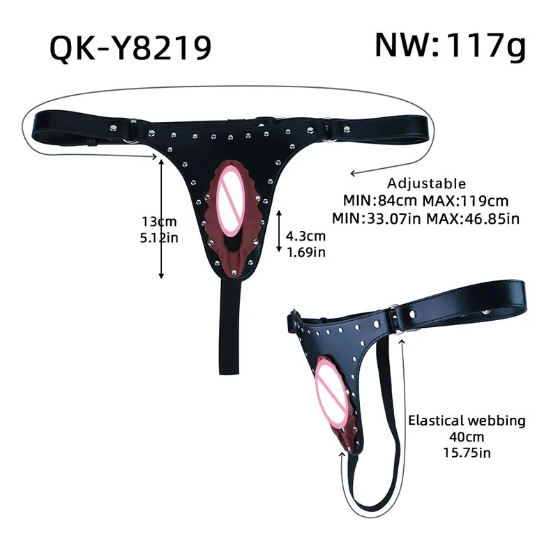 PU Leather Studded Open Crotch Harness Panties Adjustable Strap-On Design Sexy Lingerie with Rivet Detail for Couples Intimate