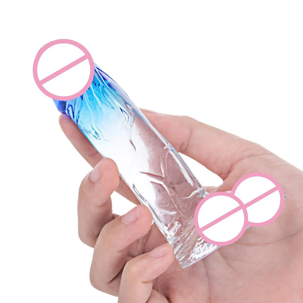 Female Masturbation Realistic Transparent Double Color Crystal Dildo Suction Cup Jelly Dildo Toy
