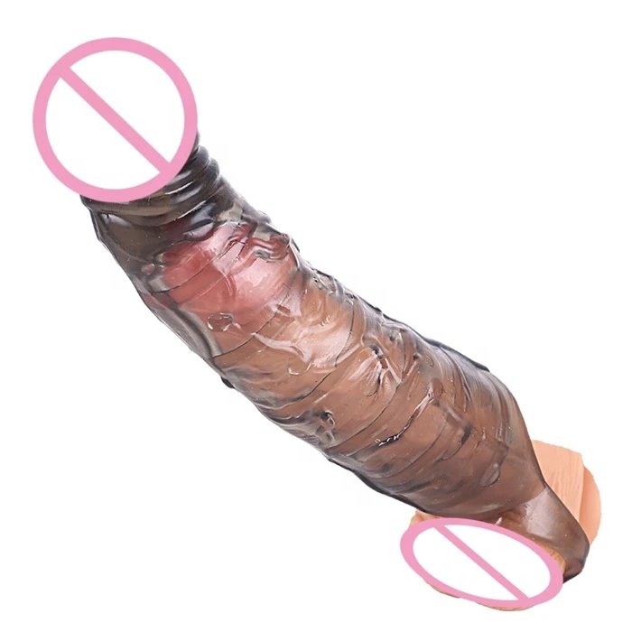 Men's Reusable Silicone Penis Sleeve Extender Realistic Vibrating Condom Extension for Cock Enlargement Sex Toys