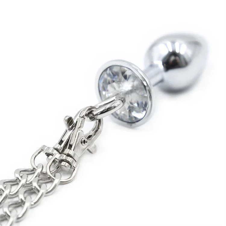 Toy Stainless Steel Anal Plug Long Chains Wrist Restraints Cuff Butt Plug Sexy Handcuffs with Anal Plug