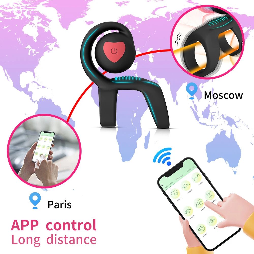 APP Remote Control Double Motor 9 Modes Snail Sexual Vibrating Cock Ring for Adult Toy