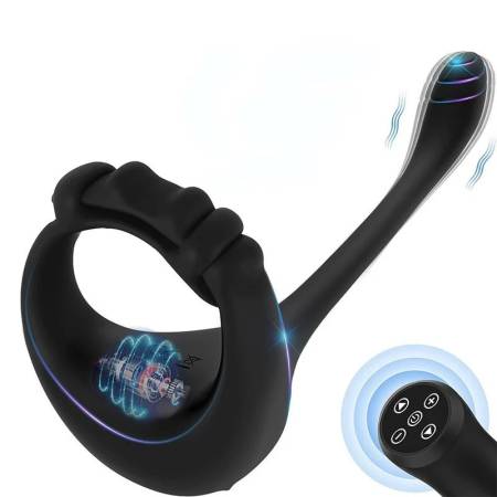 Male Homosexual Masturbation with Silicone Soft Penile Ring and Anal Plug Vibrator