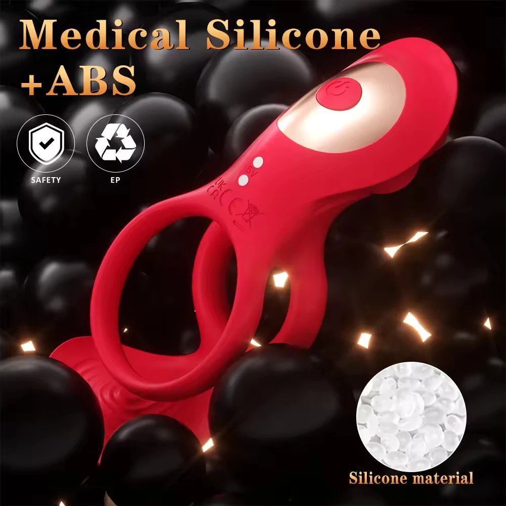 Vibrating Male Silicone Cock Ring Rose Style Penis Delay Ejaculation Sex Ring for Men