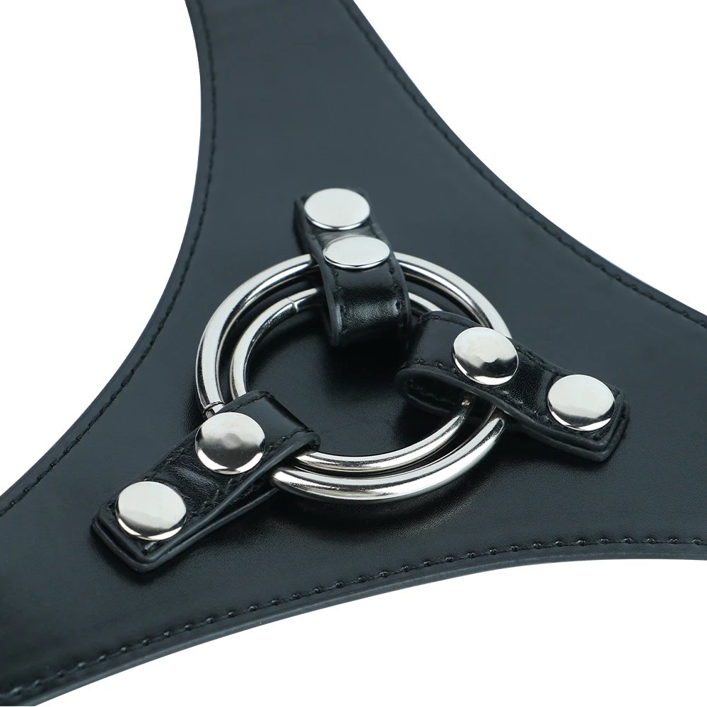 Harness Bandage O-ring Belt Set Leather Sensory Deprivation Bondage Gimp Mask with Close Mouth Breast Bondage for Lesbian