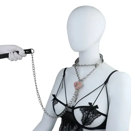 Metal Male Female Lockable Neck Collar Restraint Bondage Choker Chain Leader Couple Adult Game Sex Toys for Couples