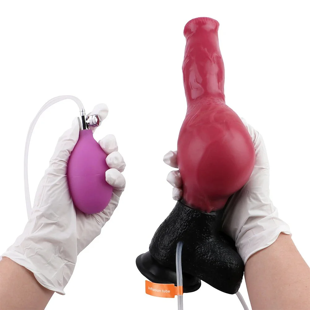 Extra Long Soft Inflatable Squirting Dog Dildo 10.2'' Silicone Adult Stimulation Animal Anal Squirting Cock with Knot for Woman