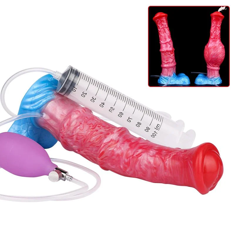 Silicone Inflatable Ejaculation Penis With Suction Cup Fantasy Squirting Horse Anal Plug Women Men Sex Toys