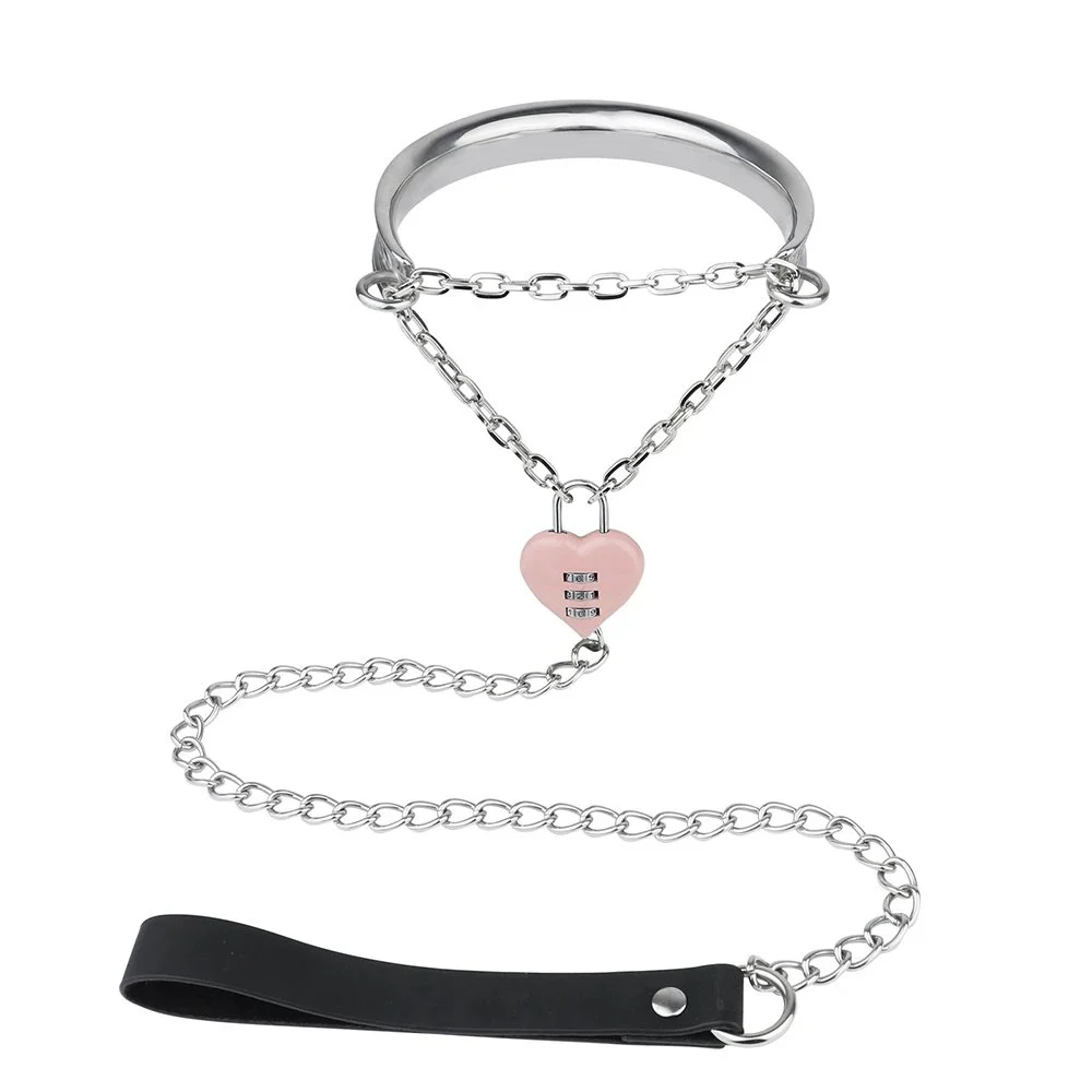 Metal Male Female Lockable Neck Collar Restraint Bondage Choker Chain Leader Couple Adult Game Sex Toys for Couples