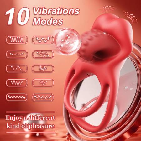 10 Modes Rechargeable Male Delay Ring Vibrating Tongue Cock Ring for Men Sex Toys
