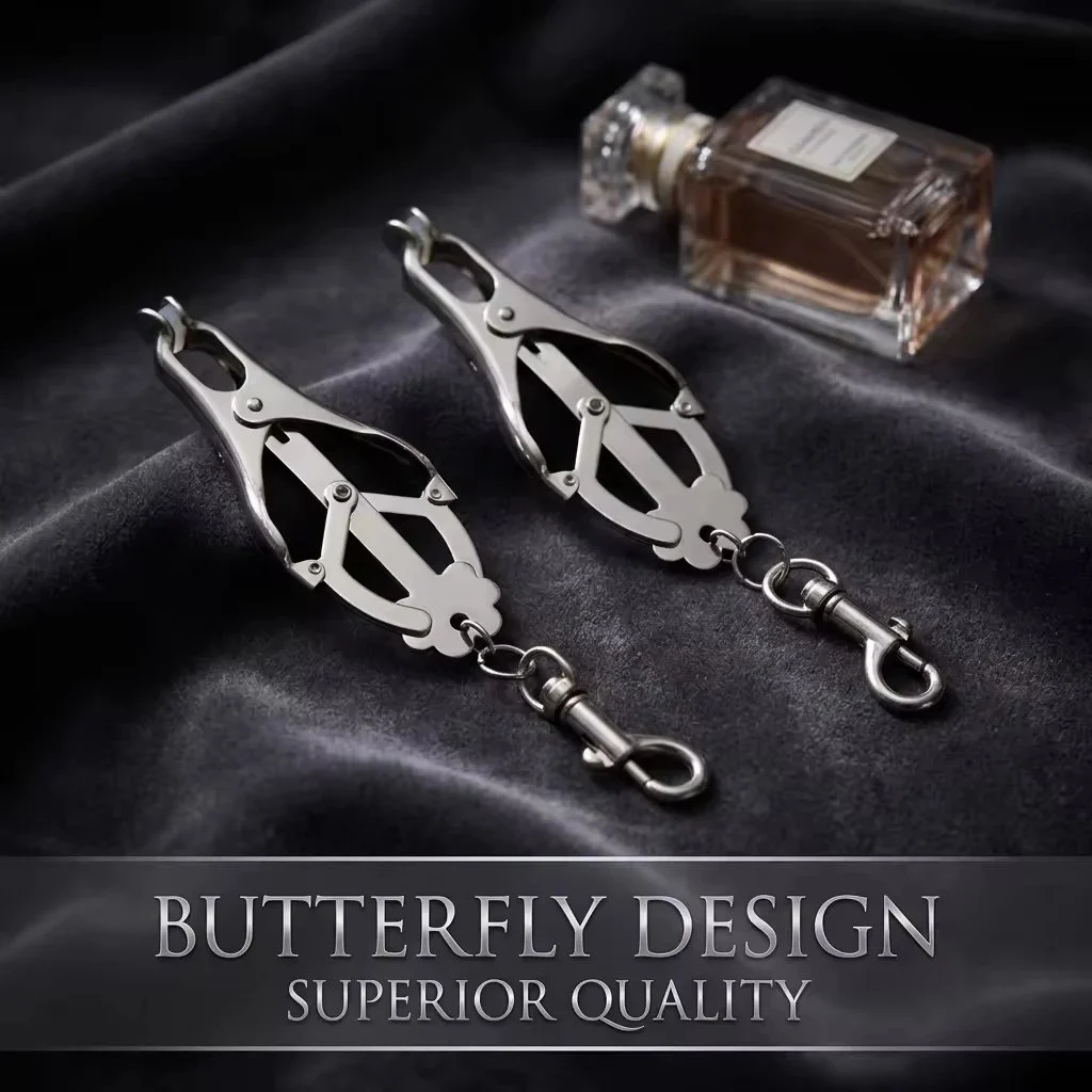 New Butterfly Design Type Adjustable Silver Metal Nipple Clamp Sex Toys Strong Breast Clamps
