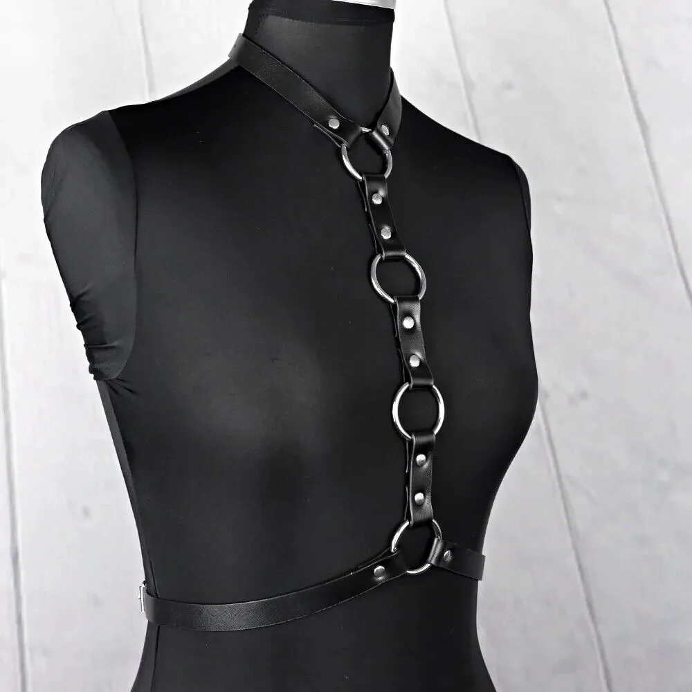 PU Leather Harness Body Chest Straps Bondage Handcuffs Bed Restraint Punk Waist Belt Kit Bondage Set for Couples Women