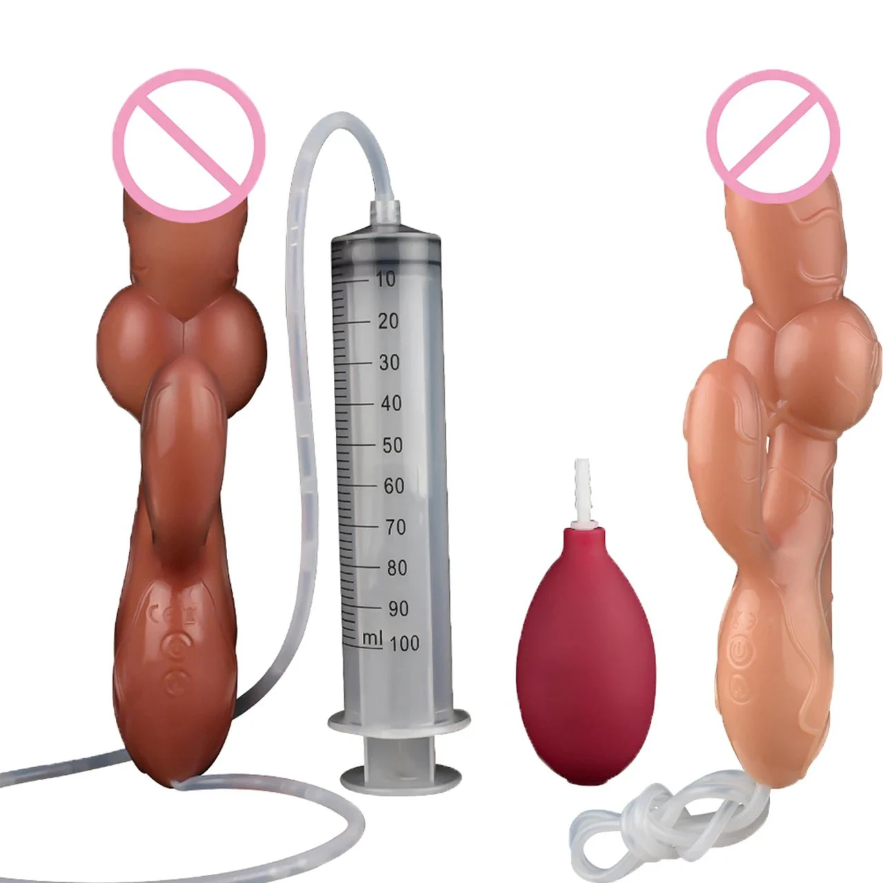 Head Heating Function and Squirting Function Dildos Vibrating Anal Plug Two Skins Color Dildos
